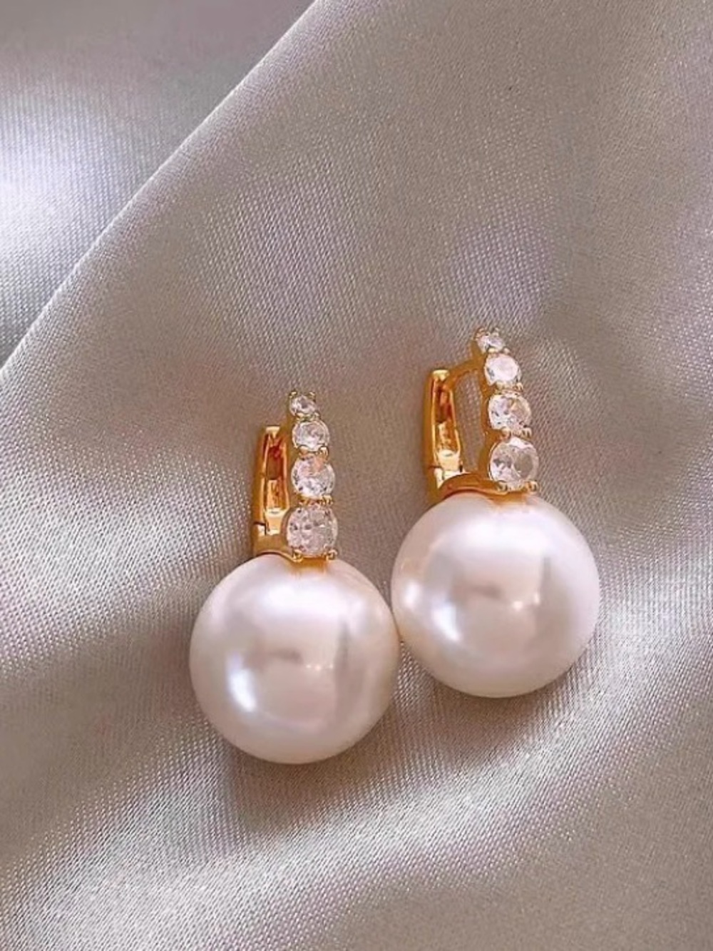 Gold Pearl Drop Earrings with Crystal Accents - White or Pink Pearls